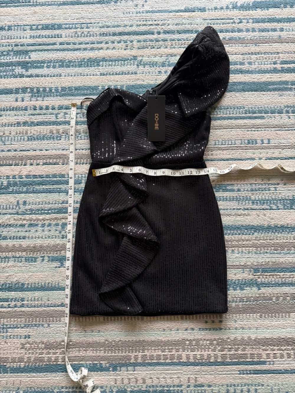 DO+BE Black One-Shoulder Sequin Ruffle Mini Dress medium - Picture 7 of 8